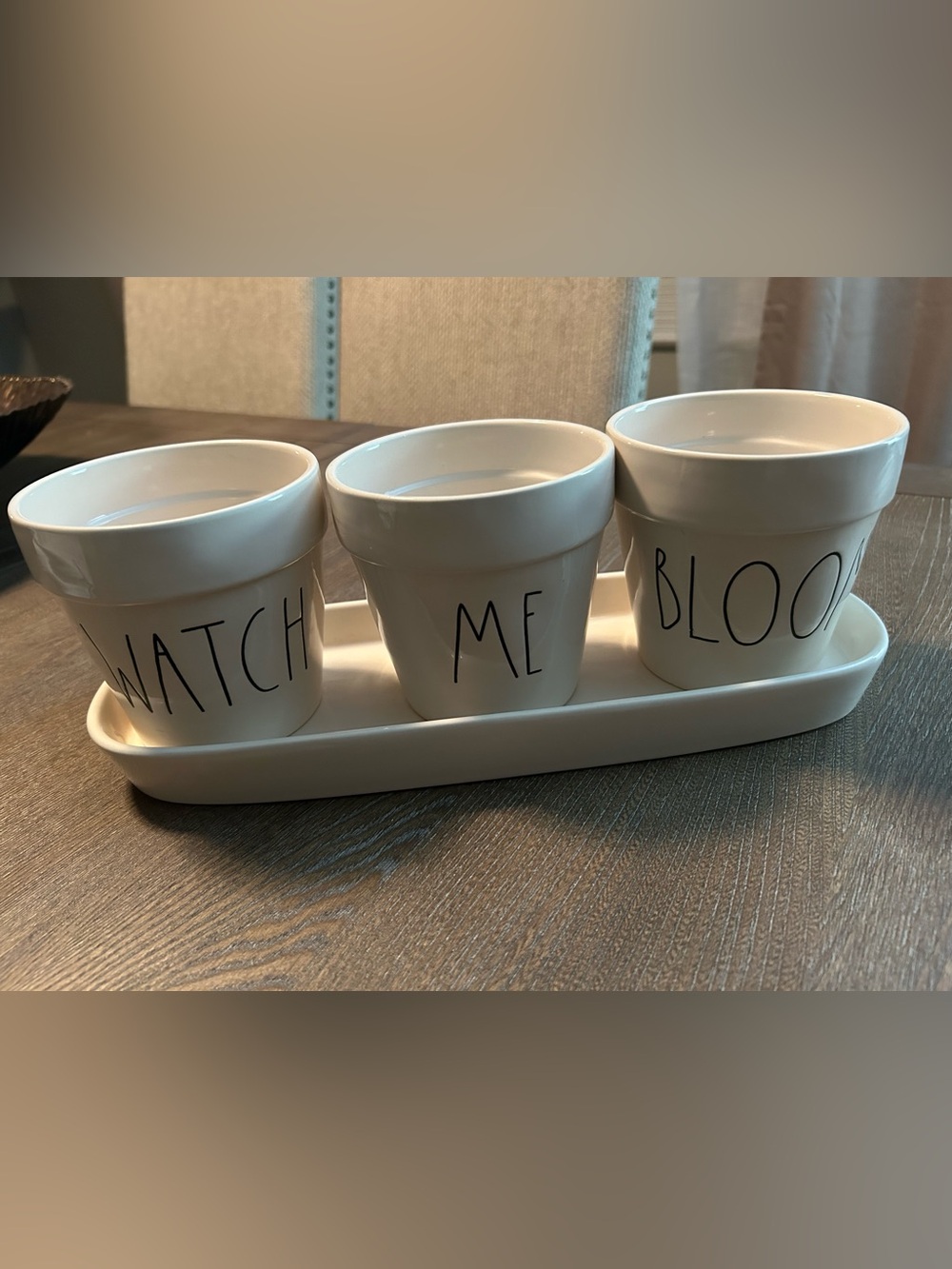 Rae Dunn White Ceramic 'WATCH ME BLOOM' Planter Trio with Tray